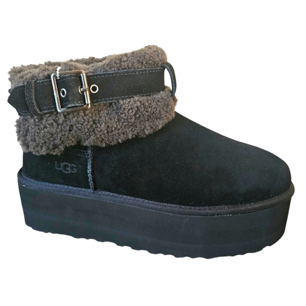 UGG ULTRA MINI BELTED ROLLER WOMEN BOOTS SHEEPSKIN BLACK SIZE 11 SN 1144041